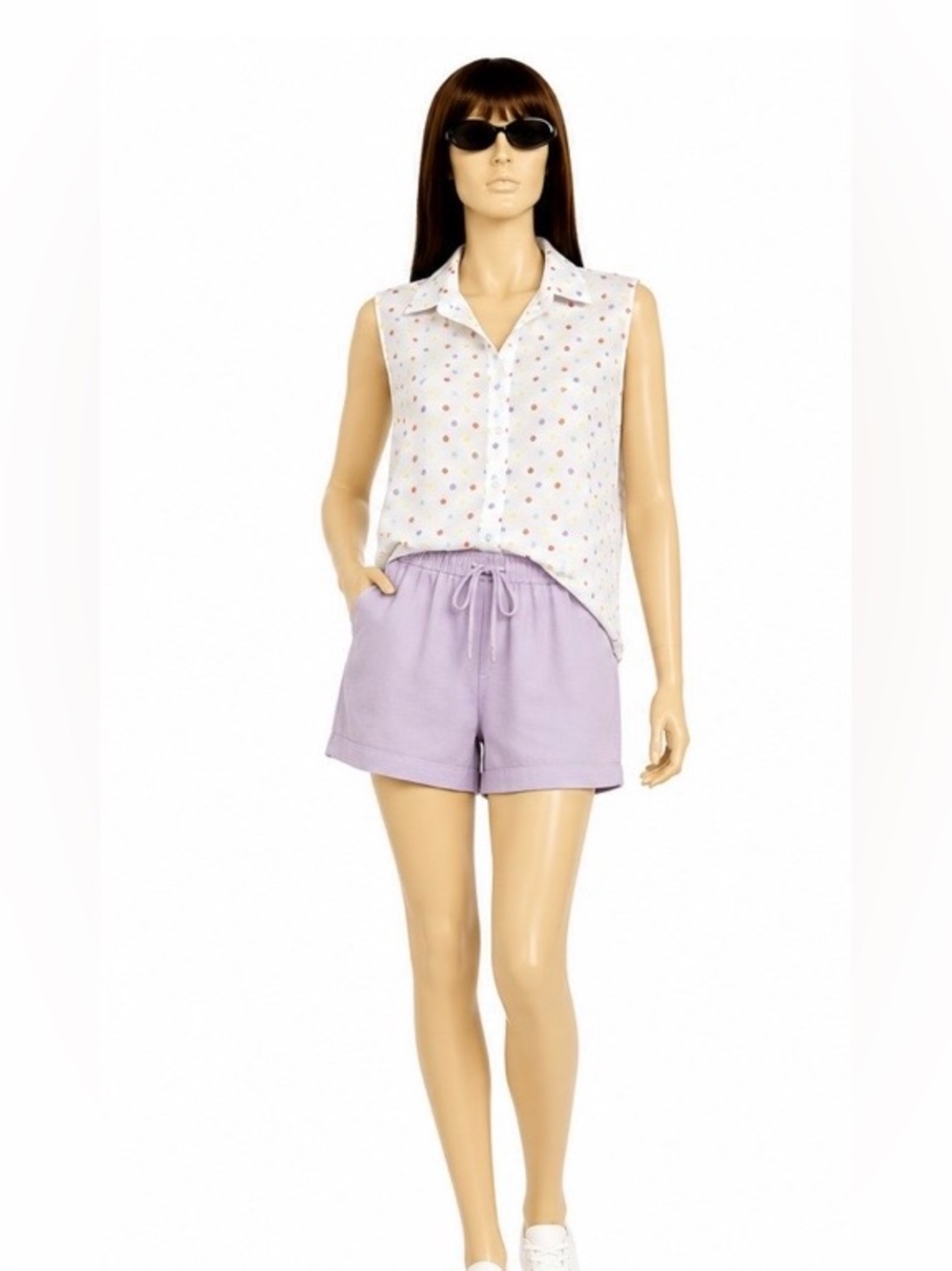 Lands' End Women's No Iron Sleeveless Multi-Color Polka Dots Shirt Size 18W
